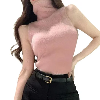 Пуловер жилетки жени тънък секси твърди корейски вътре без ръкави проста гореща продажба Поло женско плетиво случайни Hotsweet All-мач