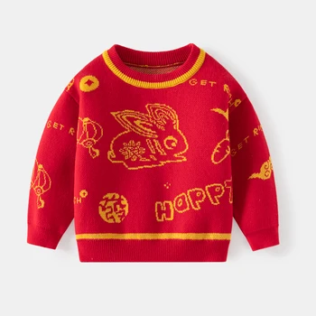 Пуловер пуловер Детско облекло за момичета и момчета Памучно червено горнище Детски дълъг ръкав топло за есенно зимно ежедневно палто