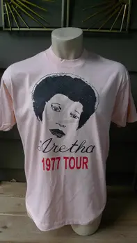 Размер XL (46) Стар запас от 1977 Aretha Franklin Shirt (Едностранен) (Single Stitch) (Screen Stars) Лицензиран от Roach 1974