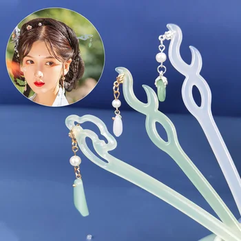Реколта ацетат клечка китайски стил пискюл пръчици за коса жени фиби щипки за коса щифтове сватба бижута за коса