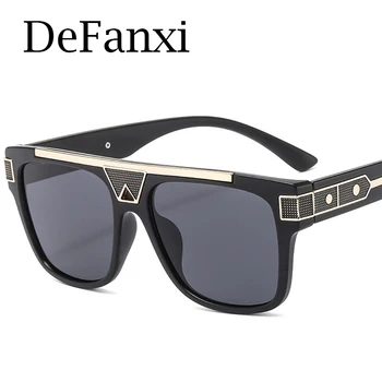 Реколта мъжки квадратни слънчеви очила мода марка дизайнер нит голяма рамка жени слънчеви очила тенденция мъжки черен плосък връх очила UV400