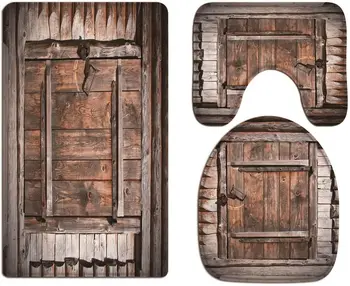 Реколта стари селски дървени плевня врата дървени дъски изкуство печат меки фланела кърпа миещи тоалетна седалка покрива тоалетна капак капаци