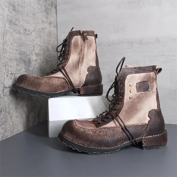 Ретро мъже глезена ботуши естествена кожа високо качество открит туризъм обувки ръчно изработени голям размер 38 ~ 48 мъже военни обувка