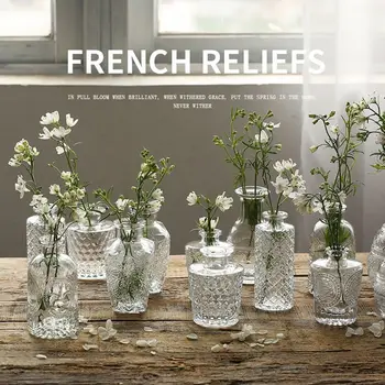 Ретро прозрачни настолни орнаменти Консумативи за сватбено тържество Стъклена ваза Хидропонна растителна ваза Релефна ваза за цветя