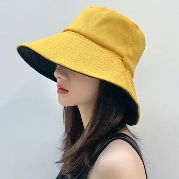 Рибарска шапка жени анти-ултравиолетов слънцезащитен слънцезащитен шапка жени пролетна и лятна шапка жени нов двустранен плътен цвят