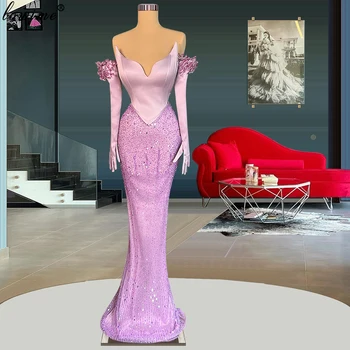 Розов Модерни специални коктейлни рокли русалка скъпа дълги ръкави ръкавици абитуриентски рокли принцеса парти рокля vestidos de cóctel
