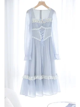 Рокля с квадратно деколте Дамски стил принцеса Mid y2k официален повод вестидос 2023 дамска рокля