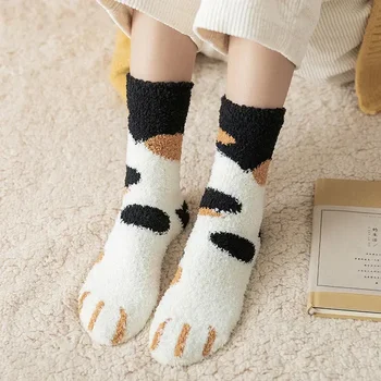 Руно чорапи смешно дома котка жени етаж куче сладък женски Kawaii бяла лапа спи за модел карикатура 3d dreamlikelin топло