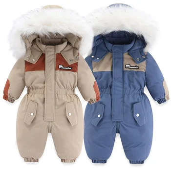 Русия Зимни бебета момчета момичета сгъстяват топли ританки Гащеризони за малки деца Детски ски дрехи Открит гащеризон Детски снежен костюм облекло