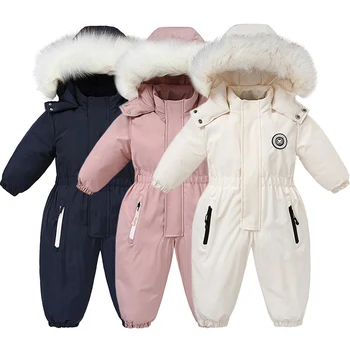 Руски бебешки ски костюм зимен сгъстен бебешки гащеризон плюс кадифе топли момчета гащеризони палто за момиче водоустойчив детски дрехи комплект