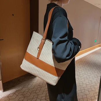 Ръчно тъкани чанти Чанта за пътуване с голям капацитет PU шевове Лятна мода Ръчно изработени прости ежедневни чанти за пазаруване Tote