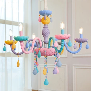 Свещ кристален полилей европейски стил декорация на дома Rainbow момиче принцеса детска стая спалня Macaron Творческа Европа