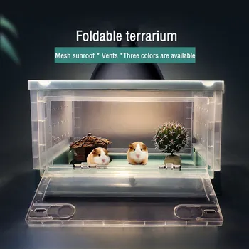 Сгъваема кутия за хранене на влечуги Терариум против капки влечуги с вентилация на екрана Кутия за развъждане на паякообразни гущери Малки животни Habita