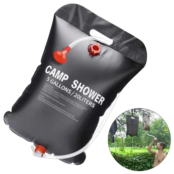  Сгъваема слънчева душ чанта Температурен индикатор Преносима външна чанта за вода за баня Компактна отопляема водна душ чанта Къмпинг консумативи