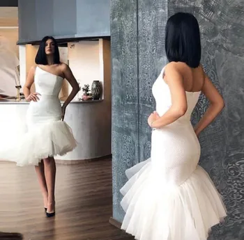Секси едно рамо къси високи ниски сватбени рокли Тюл диференцирани специални поводи булчински рокли 2021 Вестидос де Нойва
