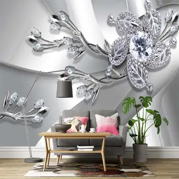 Сиви бижута цвете сграда пространство 3D хол спалня обичай самозалепващи тапети стенопис