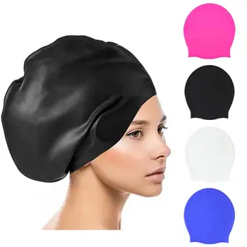 силиконова плувна шапка с висока еластичност дишаща водоустойчива шапка за плуване мека унисекс против хлъзгане дълга коса плувна шапка