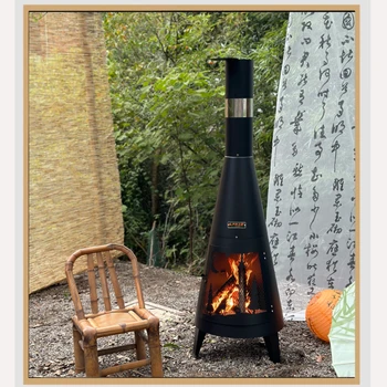 Скара на дърва, битова камина, червен комин, печка за отопление на двора, пожарен басейн, престой в дом, печка на огън