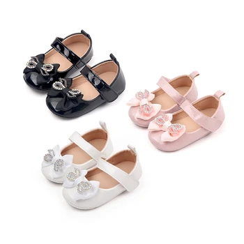 Сладко бебе момичета принцеса обувки меки PU кожа лък кристали нехлъзгащи се първи проходилка обувки бебе малко дете обувки за 3-11 месеца