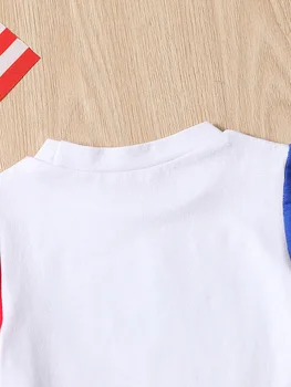 Сладко малко дете бебе момичета рокля американски флаг печат без ръкави Sundress Ден на независимостта парти облекло