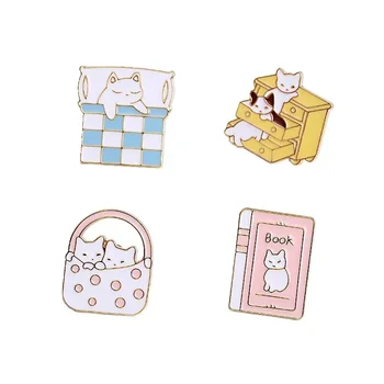 сладък карикатура котка сплав брошка смешно малка котка значка за животни чанта облекло аксесоари щифтове изящни аксесоари