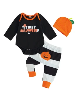 Сладък Хелоуин тиква костюм комплект за новородено бебе момиче момче с гащеризон панталони шапка - 3 парче облекло за трик-или-лечение и