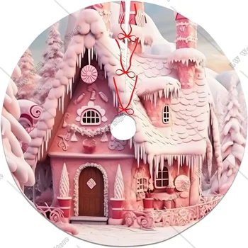 Снежни сцени Коледна къща дърво пола карикатура сладък доста розов дом открит дърво пола мат украшение за коледна празнична украса