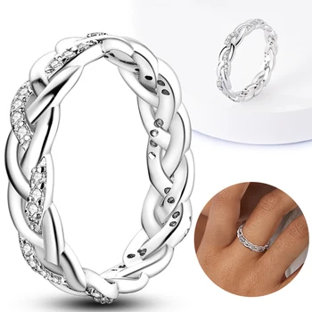 Сребърни цветове пенливи плетен пръстен за жени CZ кубичен циркон звезда луна цвете сватбени бижута пръстени подаръци
