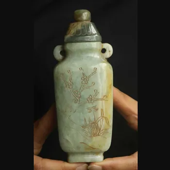 Стар Китай Естествен хетиан нефрит ръчно издълбани статуя цвете бутилка ваза саксия a1