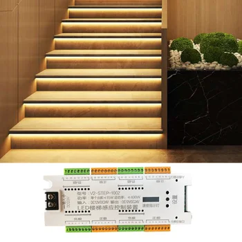  стълбищни LED светлина лента стъпка контролер PIR сензор за движение затъмняване лампа лента автоматично вътрешно стълбище стълба нощна светлина 12V 24V