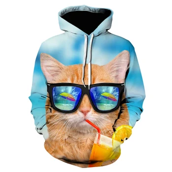 Суитчър Hoodie Animal 3D печат T ризи Мъже T риза Streetwear дълъг ръкав Хип-хоп дрехи Зимни горещи пуловер тениски