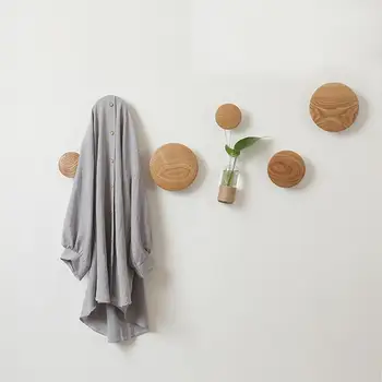 Творчески дървени кръгли куки за палта Стойка за дрехи Закачалка за дрехи Куки за кърпи за стена Всекидневна Спалня Входни закачалки за палта