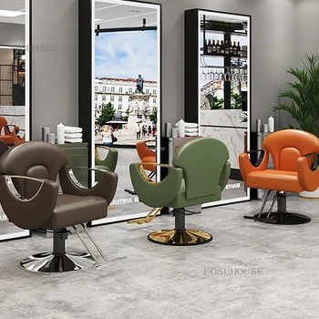 Творчески златни бръснарски столове Професионален салон за красота Салон Мебели Повдигане Въртящ се фризьорски стол Bk