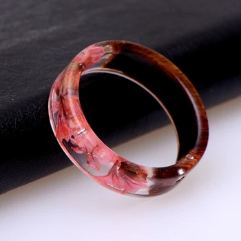 Творчески пръстени от смола Дърво Прозрачен пръстен от епоксидна смола Ръчно изработен сушен цветен растителен пръстен Модни парти бижута Ежедневни аксесоари