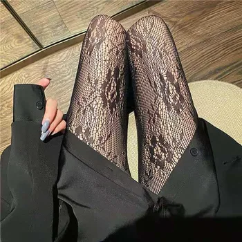 Термични чорапи жена кожата ефект модерен отвесни руно облицовани стегнат чорапогащник панделка флорални компресия чорапи за жени