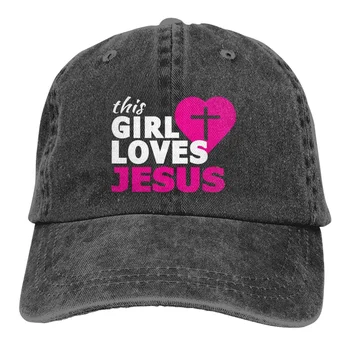 Това момиче обича Исус бейзболна шапка за жени мъже черен ретро реколта регулируем памук унисекс татко шапка за открит спорт