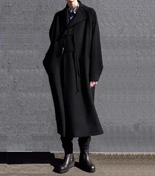 Топ край жени елегантен вълна черен асиметричен дълъг ръкав хлабав палто дама лукс всички мач яке женски наметало палто