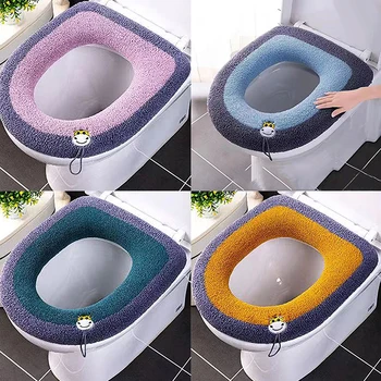 Топла тоалетна седалка Cover Mat Баня тоалетна подложка възглавница с дръжка по-дебела мека миеща се Closestool топло аксесоари