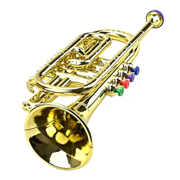 тромпет детски музикални образователни играчки духови инструменти ABS златен тромпет с 4 цветни клавиша за деца