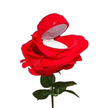 Уникални розова форма пръстен случаи уникални бижута дисплей кутия цвете сватбен пръстен кутия изненада предложение пръстен кутия на едро