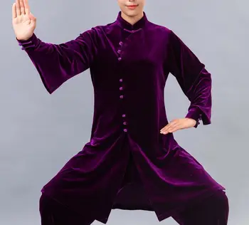 унисекс 7color pleuche tai chi облекло комплекти тайджи изпълнения костюми бойни изкуства униформи ушу костюм Tops+панталони лилаво/розово