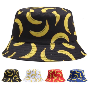 Унисекс фънки банан кофа шапка плодове печат памук рибари открит капачка тенденция лято улица хип-хоп двойка басейн шапки YD057