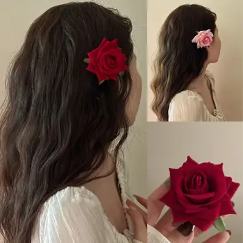 Фея цвете щипки за коса мода шапки реколта червена роза фиба прическа коса аксесоари страничен клип момичета