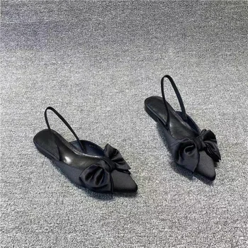 френски заострени сандали женски нетно червен 2024 лято нов лък фея вятър линия без ток единична обувка тенденция