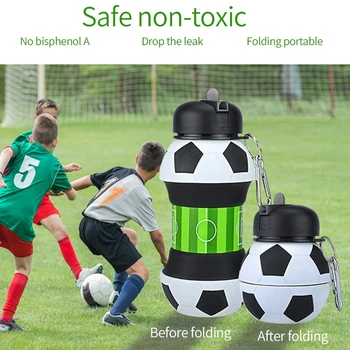 Футбол Спорт Бутилка за вода Сгъваеми бутилки за пътуване със силикон за къмпинг Туризъм Спорт