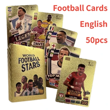 Футболни карти 50pcs черен сребърен цвят златно фолио карта Английска колекция Истински Меси Килиан Мбапе игри играчки