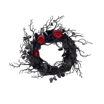 Хелоуин венец призрачен хелоуин декор реалистичен мъртъв клон венец черно цвете венец за празнична врата стена висящи 2023