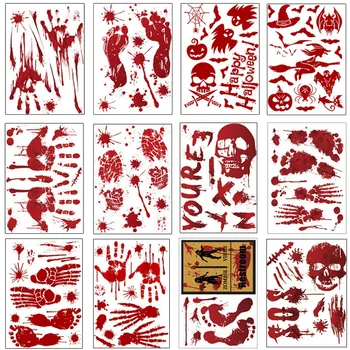 Хелоуин декорации Кървави пръстови отпечатъци Стикери за стенакръвни отпечатъци, прилепи, великденски стикери Прозорец дисплей етаж врата стикери