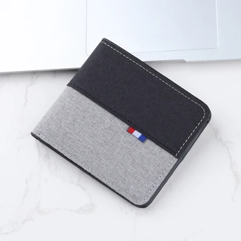 Хоризонтална Bifold платно мъжки портфейл контраст цвят снаждане мулти-карта кратко портфейл лична карта притежателя чанта