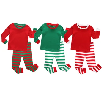 Червено зелено райе пижама комплекти за деца момчета Nighshirts момичета облекло комплект деца коледен подарък бебе малко дете пижами спално облекло